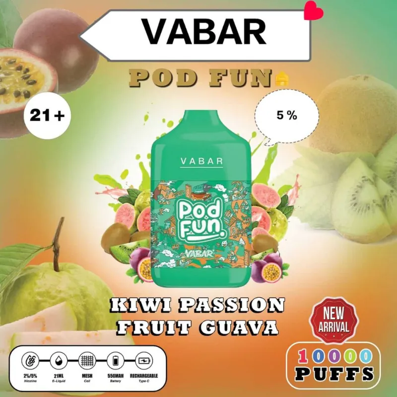 Kiwi Passion fruit guava Vabar Pod Fun Disposable dubai 10000