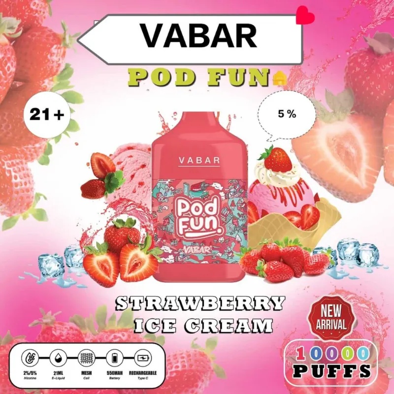 Vabar Pod Fun Disposable dubai 10000 Strawberry Ice cream
