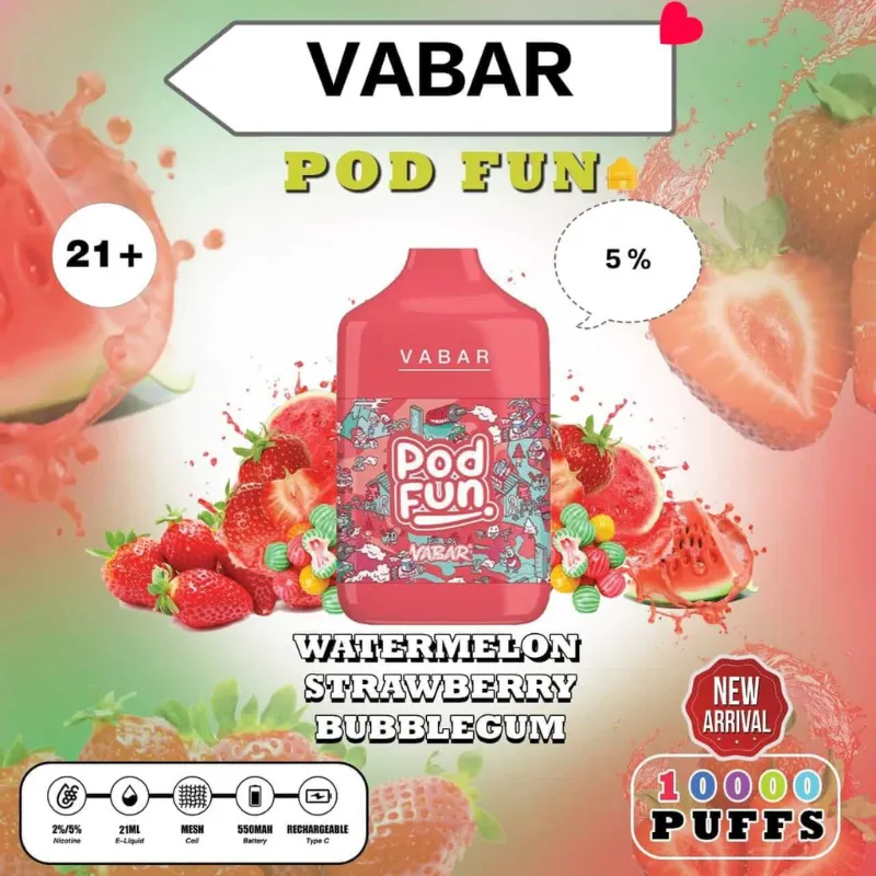 Vabar Pod Fun Disposable dubai 10000 Watermelon Strawberry bubble gum